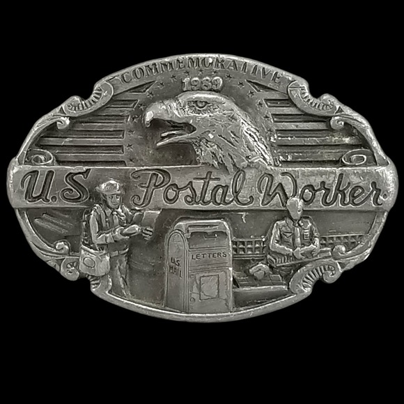 1989 US Postal Worker Commemorative Belt Buckle Arroyo Grande Buckle Co USA Made - Picture 3 of 13